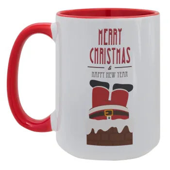 Merry christmas chimney, Κούπα Mega 15oz, κεραμική Κόκκινη, 450ml