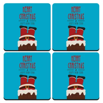 Merry christmas chimney, ΣΕΤ 4 Σουβέρ ξύλινα τετράγωνα (9cm)