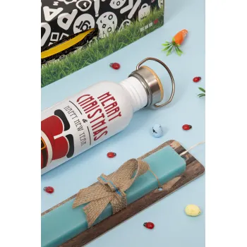 Merry christmas chimney, Πασχαλινή Λαμπάδα με παγούρι μεταλλικό (620ml, stainless steel) & κερί αρωματικό πλακέ (30cm) (ΤΙΡΚΟΥΑΖ)