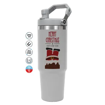 Merry christmas chimney, ΓΚΡΙ χρώματος Θερμός Ανοξείδωτο 890ml (30oz) με χερούλι