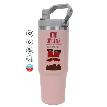 Merry christmas chimney, ΡΟΖ χρώματος Θερμός Ανοξείδωτο 890ml (30oz) με χερούλι