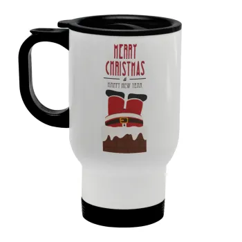 Merry christmas chimney, Κούπα ταξιδιού ανοξείδωτη με καπάκι, διπλού τοιχώματος (θερμό) λευκή 450ml