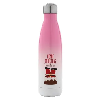 Merry christmas chimney, Μεταλλικό παγούρι θερμός Ροζ/Λευκό (Stainless steel), διπλού τοιχώματος, 500ml