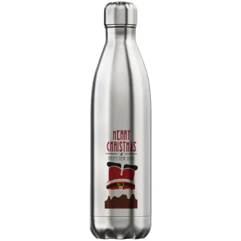Merry christmas chimney, Μεταλλικό παγούρι θερμός Inox (Stainless steel), διπλού τοιχώματος, 750ml