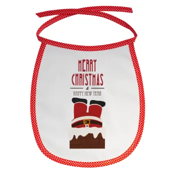 Merry christmas chimney, Σαλιάρα μωρού αλέκιαστη με κορδόνι Κόκκινη