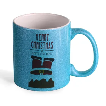 Merry christmas chimney, Κούπα Σιέλ Glitter που γυαλίζει, κεραμική, 330ml