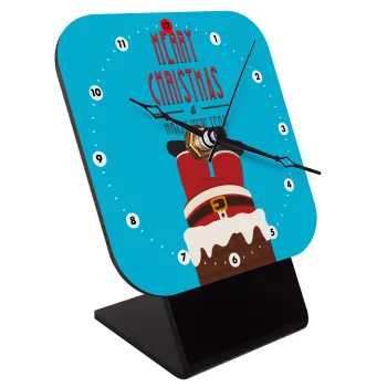 Merry christmas chimney, Επιτραπέζιο ρολόι ξύλινο με δείκτες (10cm)