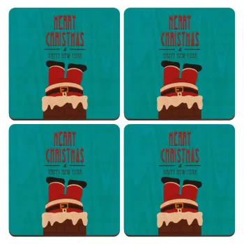 Merry christmas chimney, ΣΕΤ x4 Σουβέρ ξύλινα τετράγωνα plywood (9cm)
