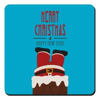 Merry christmas chimney, Τετράγωνο μαγνητάκι ξύλινο 9x9cm