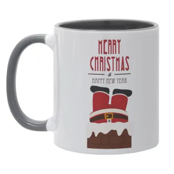 Merry christmas chimney, Κούπα χρωματιστή γκρι, κεραμική, 330ml