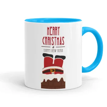 Merry christmas chimney, Mug colored light blue, ceramic, 330ml