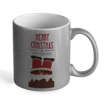 Merry christmas chimney, Κούπα Ασημένια Glitter που γυαλίζει, κεραμική, 330ml
