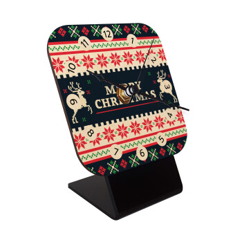 Merry Christmas Vintage, Quartz Table clock in natural wood (10cm)