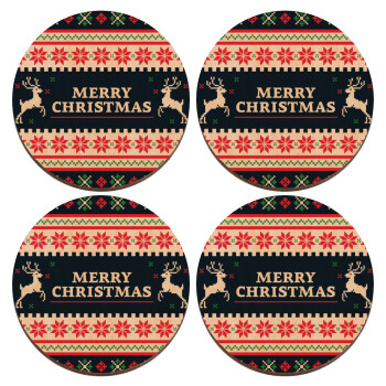 Merry Christmas Vintage, ΣΕΤ x4 Σουβέρ ξύλινα στρογγυλά plywood (9cm)