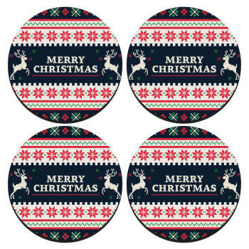 Merry Christmas Vintage, SET of 4 round wooden coasters (9cm)