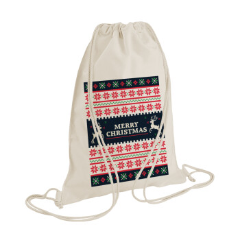 Merry Christmas Vintage, Τσάντα πλάτης πουγκί GYMBAG natural (28x40cm)