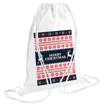 Merry Christmas Vintage, Τσάντα πλάτης πουγκί GYMBAG λευκή (28x40cm)