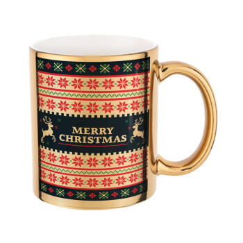 Merry Christmas Vintage, Mug ceramic, gold mirror, 330ml