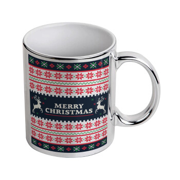 Merry Christmas Vintage, Κούπα κεραμική, ασημένια καθρέπτης, 330ml