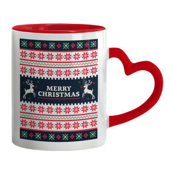 Merry Christmas Vintage, Mug heart red handle, ceramic, 330ml