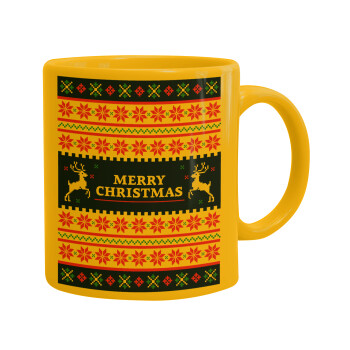 Merry Christmas Vintage, Κούπα, κεραμική κίτρινη, 330ml (1 τεμάχιο)