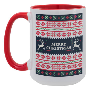 Merry Christmas Vintage, Κούπα Mega 15oz, κεραμική Κόκκινη, 450ml