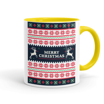 Merry Christmas Vintage, Mug colored yellow, ceramic, 330ml