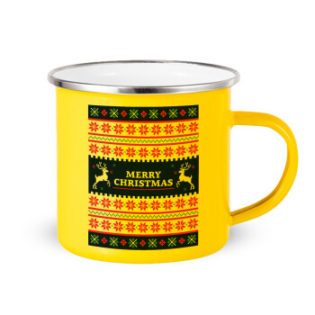 Merry Christmas Vintage, Yellow Enamel Metallic Cup 360ml