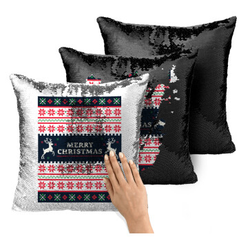 Merry Christmas Vintage, Μαξιλάρι καναπέ Μαγικό Μαύρο με πούλιες 40x40cm περιέχεται το γέμισμα
