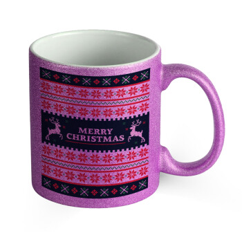 Merry Christmas Vintage, Κούπα Μωβ Glitter που γυαλίζει, κεραμική, 330ml