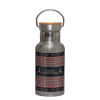 Stainless steel metallic thermos flask, silver with a bamboo lid, double-walled, 350ml.