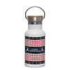 Metallic thermos (Stainless steel) White with wooden lid (bamboo), double-walled, 350ml