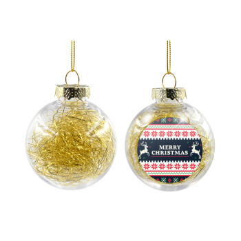 Merry Christmas Vintage, Χριστουγεννιάτικη μπάλα δένδρου διάφανη με χρυσό γέμισμα 8cm