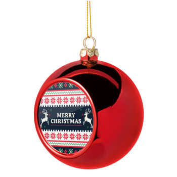 Merry Christmas Vintage, Χριστουγεννιάτικη μπάλα δένδρου Κόκκινη 8cm