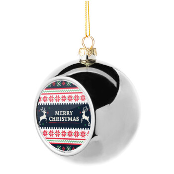 Merry Christmas Vintage, Χριστουγεννιάτικη μπάλα δένδρου Ασημένια 8cm