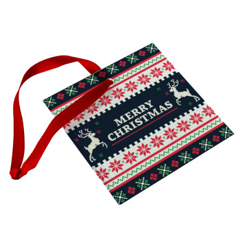 Merry Christmas Vintage, Στολίδι Χριστουγεννιάτικο στολίδι γυάλινο τετράγωνο 9x9cm