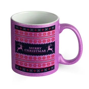 Merry Christmas Vintage, Κούπα Μωβ Glitter που γυαλίζει, κεραμική, 330ml