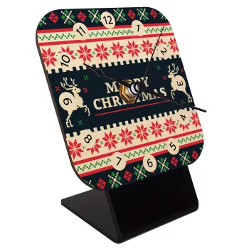 Merry Christmas Vintage, Quartz Table clock in natural wood (10cm)