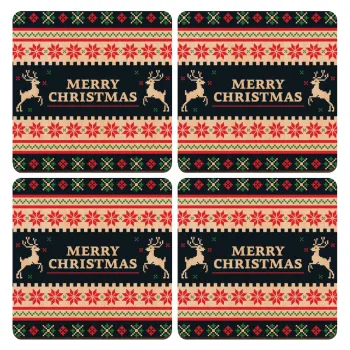 Merry Christmas Vintage, ΣΕΤ x4 Σουβέρ ξύλινα τετράγωνα plywood (9cm)