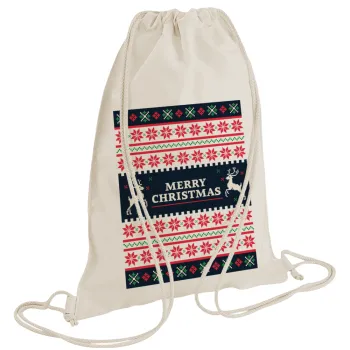 Merry Christmas Vintage, Τσάντα πλάτης πουγκί GYMBAG natural (28x40cm)