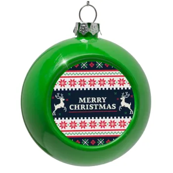 Merry Christmas Vintage, Green Christmas tree ornament bauble 8cm