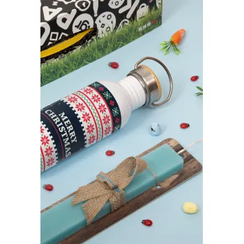 Merry Christmas Vintage, Πασχαλινή Λαμπάδα με παγούρι μεταλλικό (620ml, stainless steel) & κερί αρωματικό πλακέ (30cm) (ΤΙΡΚΟΥΑΖ)