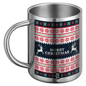 Merry Christmas Vintage, Ανοξείδωτη Μεταλλική Κούπα 450ml - Διπλού Τοιχώματος