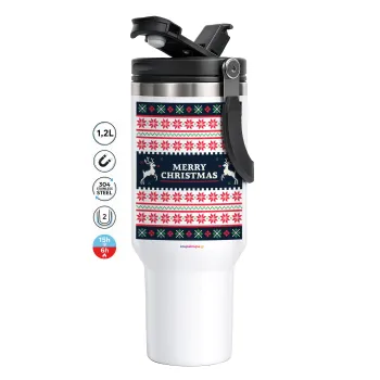 Merry Christmas Vintage, Mega Tumbler με καπάκι, διπλού τοιχώματος (θερμό) 1,2L