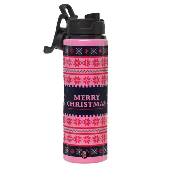 Merry Christmas Vintage, Μεταλλικό παγούρι νερού με καπάκι ασφαλείας, αλουμινίου 850ml