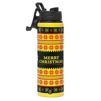 Merry Christmas Vintage, Μεταλλικό παγούρι νερού με καπάκι ασφαλείας, αλουμινίου 850ml