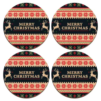 Merry Christmas Vintage, ΣΕΤ x4 Σουβέρ ξύλινα στρογγυλά plywood (9cm)