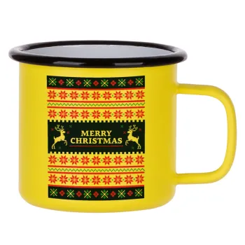 Merry Christmas Vintage, Metallic enamel MATT Yellow cup 360ml