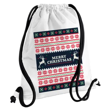 Merry Christmas Vintage, Backpack pouch GYMBAG white, with pocket (40x48cm) & thick cords