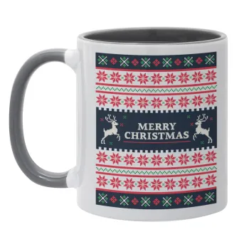 Merry Christmas Vintage, Κούπα χρωματιστή γκρι, κεραμική, 330ml